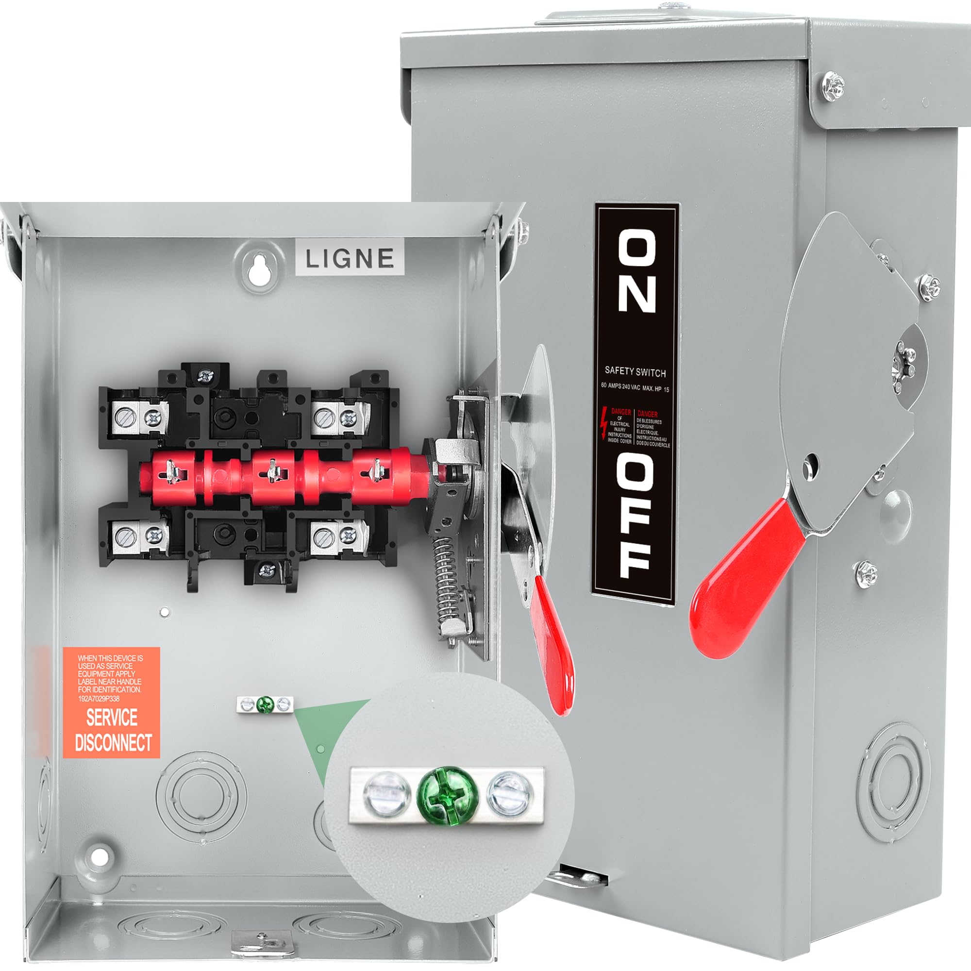 Photo 1 of ?Upgrade?60 Amp Disconnect, 2p Disconnect Switch,Add Ground Design,Non-Fusible,NEMA 3R Standard,Heavy Duty Steel Material,Rust and Corrosion Resistant,for Indoor and Outdoor,120/240v,10-Year Warrnaty