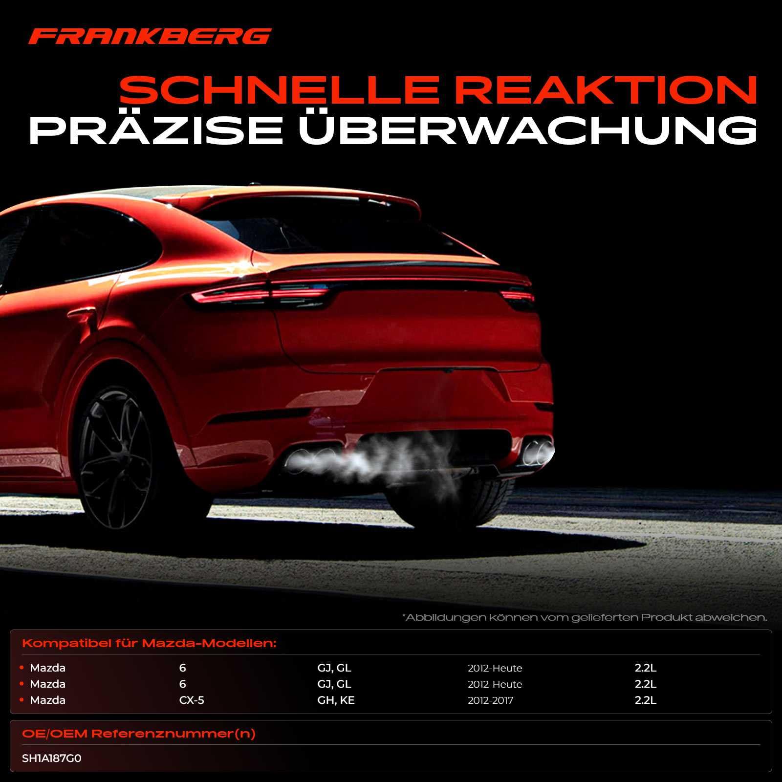 Frankberg Sensor de temperatura de gases de escape Compatible con CX-5 GH KE 6 Touring GJ GL 6 Berlina GJ GL Replace# SH1A187G0