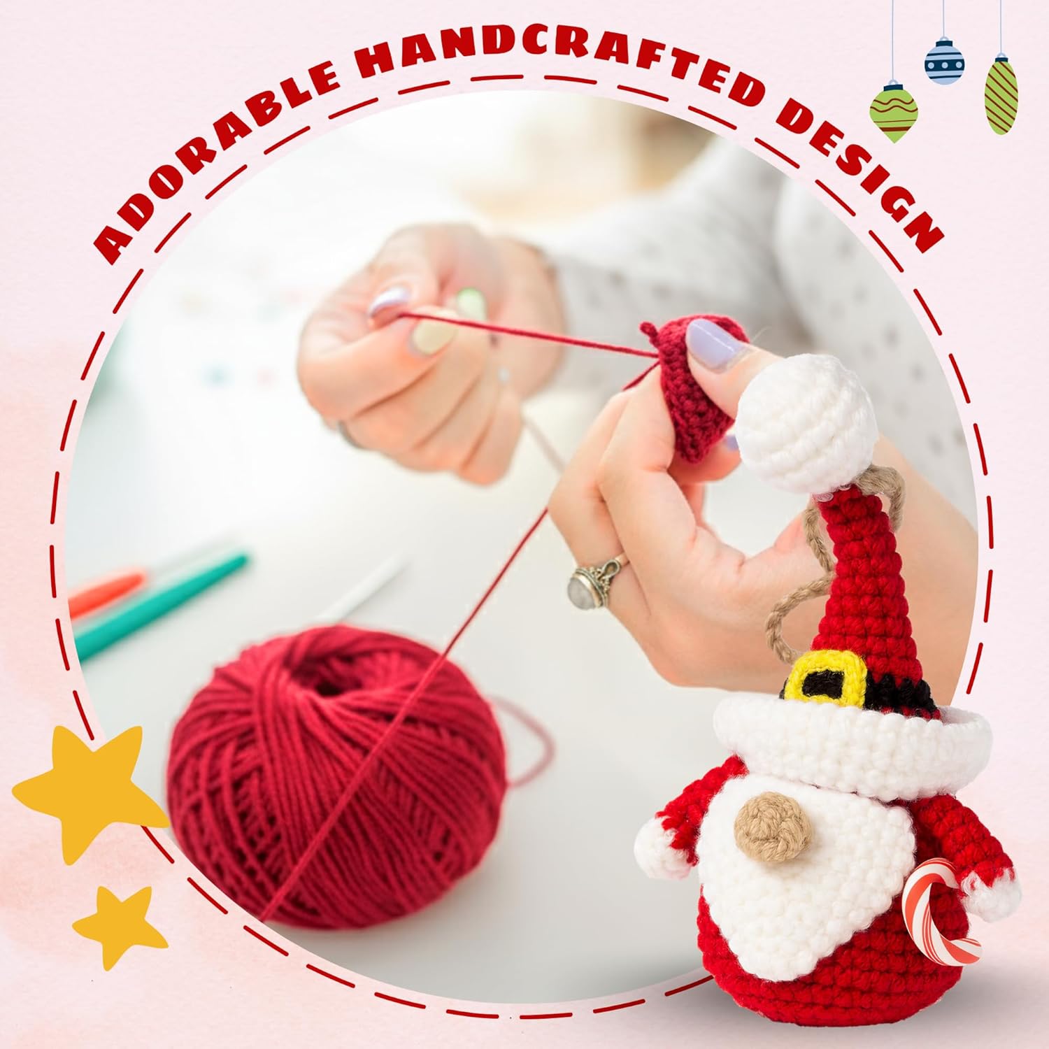 Gnome Ornaments - Gnome Christmas Ornament 2025 - Holiday Gnomes Ornaments for Christmas Tree - Gifts for Gnomes Lovers, Family, Friends - Crochet Ornament & Card