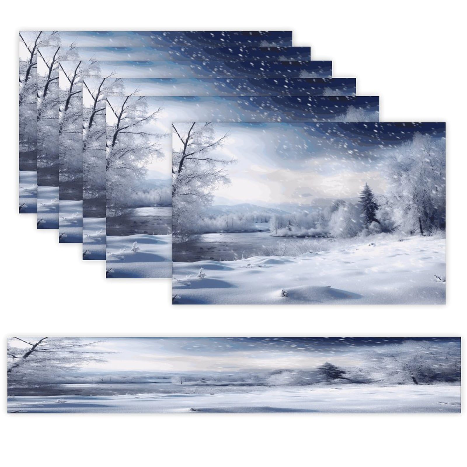 Winter Landscape Placemats and Table Runners Set of 6 Heat Resistant Washable Washable Dining Table Mats, Modern Fabric Placemats Table Decorations