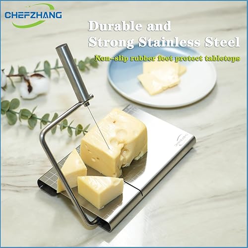 Miniatura 7 de Cortadoras de queso ajustables de acero inoxidable para bloque de queso con 6 cables de repuesto, alambre de corte de queso de mano multiusos,