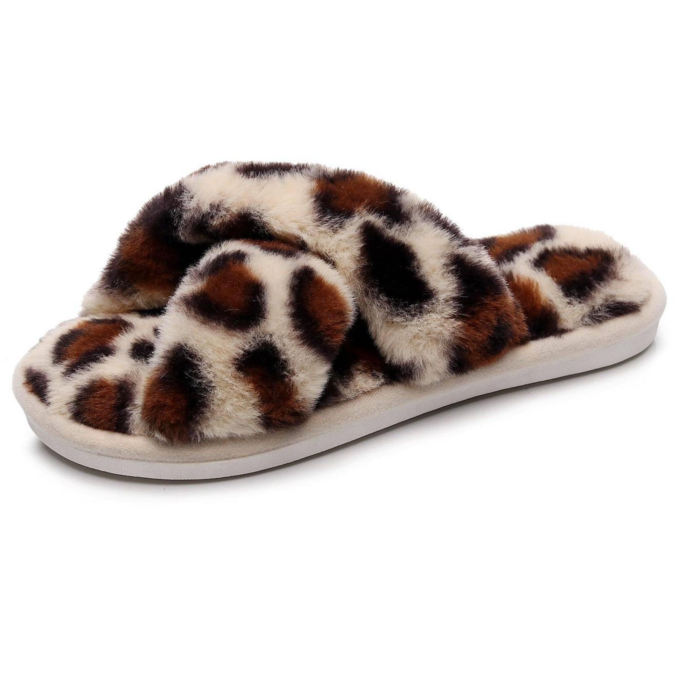 Women's Fuzzy Fluffy Furry Fur Slippers Flip Flop Open Toe Cozy House Sandals Slides Soft Flat Comfy Anti-Slip Spa Indoor Outdoor Slip on