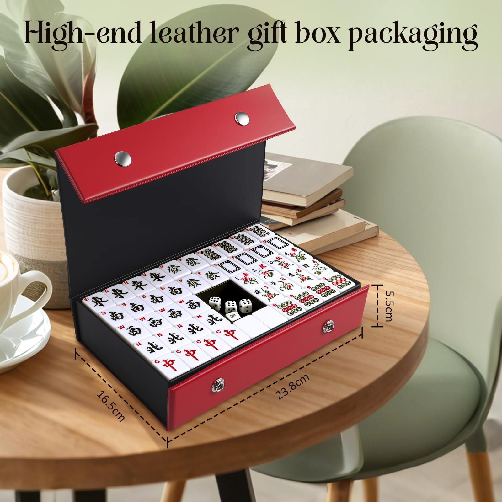 Mahjong Spiel Groß - 3x2,25 cm Chinesisches Mahjong Set mit 146 Stück, Leicht Lesbare Majong Steine, Komplette Majong-Spielsets Robustes Reise-Etui für Familie & Party