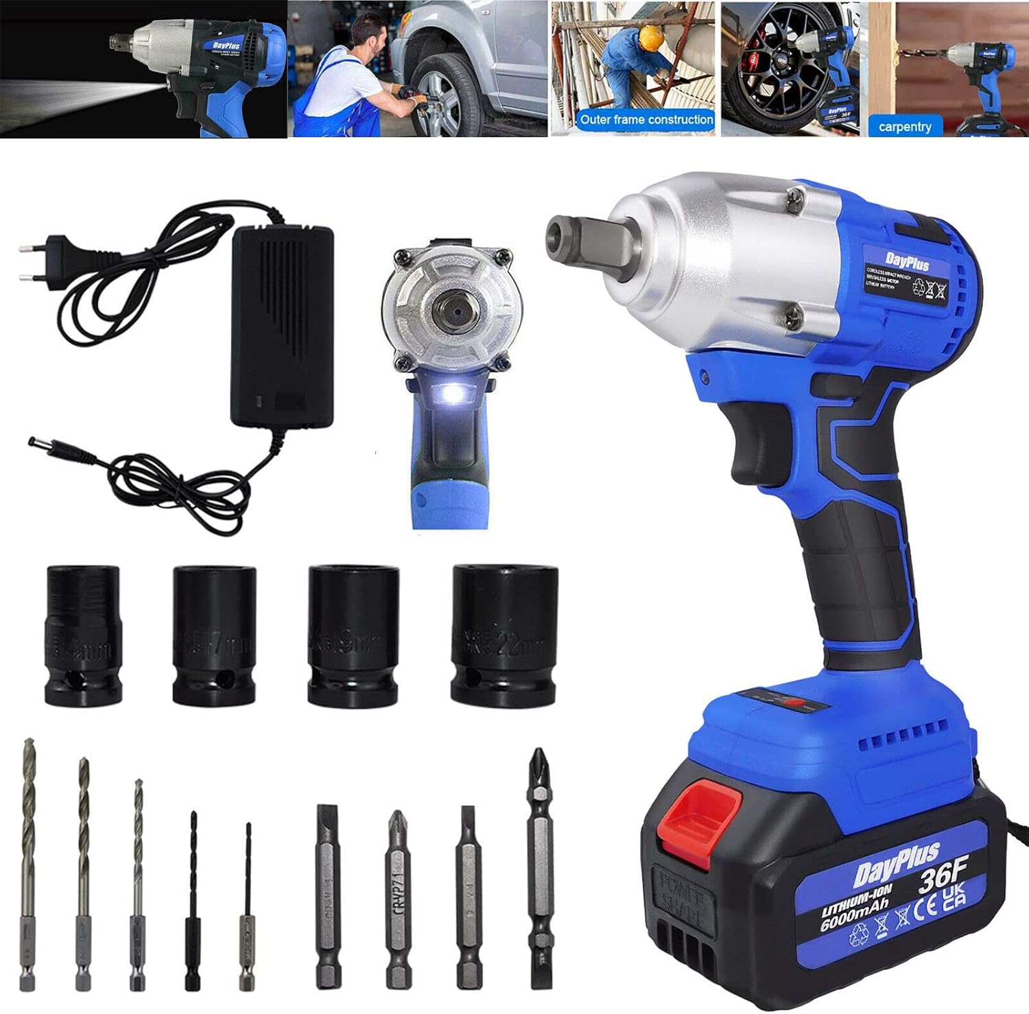 Huini Cordless Power Impact Wrench 2 in 1 Electric Impact Drill Driver ...