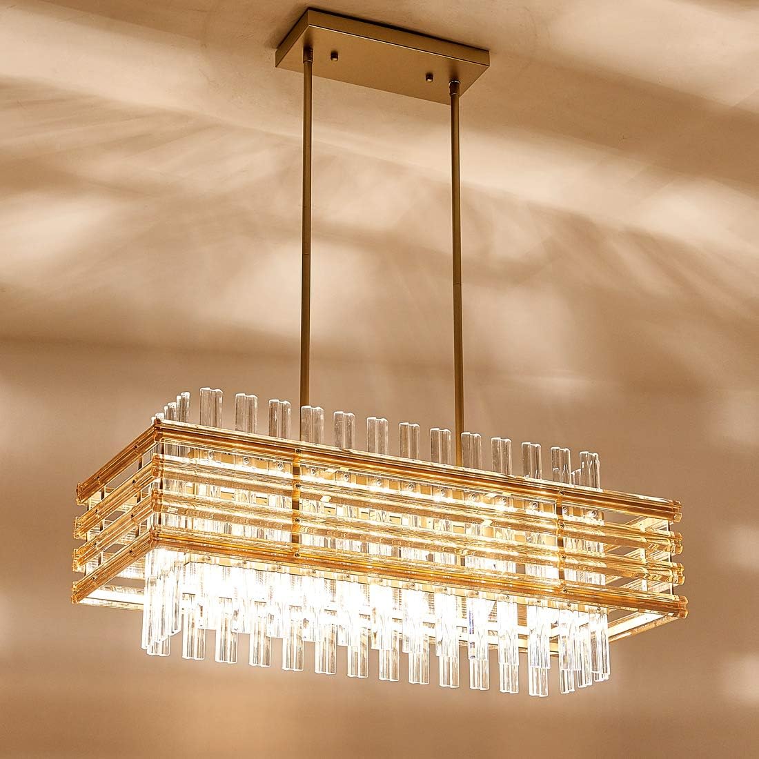 Cheapest 🛒 TZOE Modern Rectangle Chandelier Crystal Chandeliers for Dining Rooms L29.1 x W11.4 x H48.5,6 Light Adjustable Height