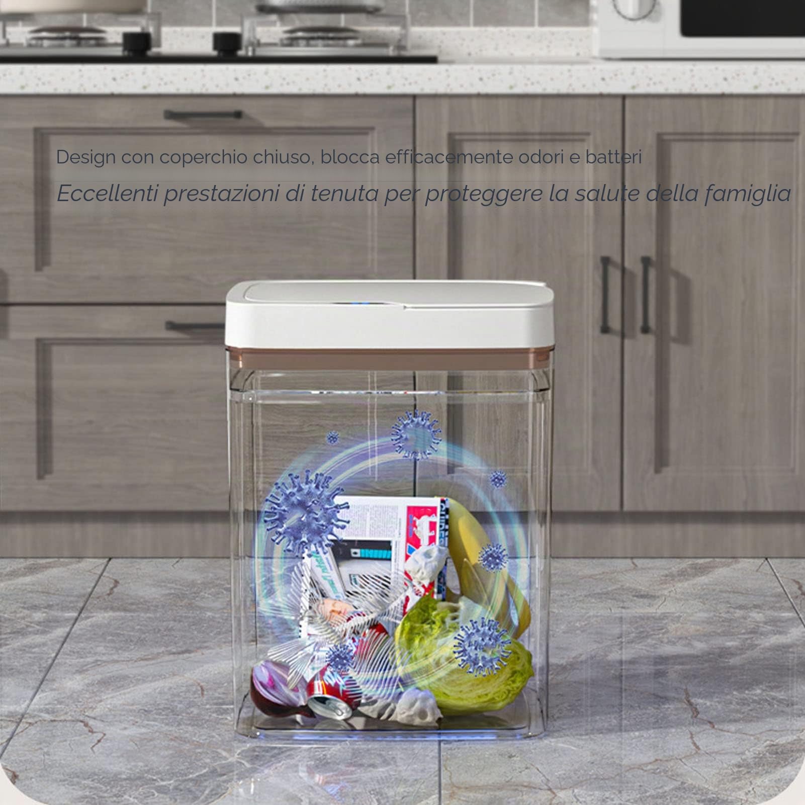Pattumiera Intelligente da 18 Litri, Pattumiera con Sensore di Movimento a Batteria - Pattumiera da Bagno Bianca con Coperchio - a Tenuta Stagna Ed Elegante