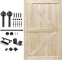 Vista 11 de S&Z TOPHAND 20 pulgadas x 84 pulgadas. Puerta de granero anudada británica sin terminar con kit de herrajes deslizantes de 4 pies/madera