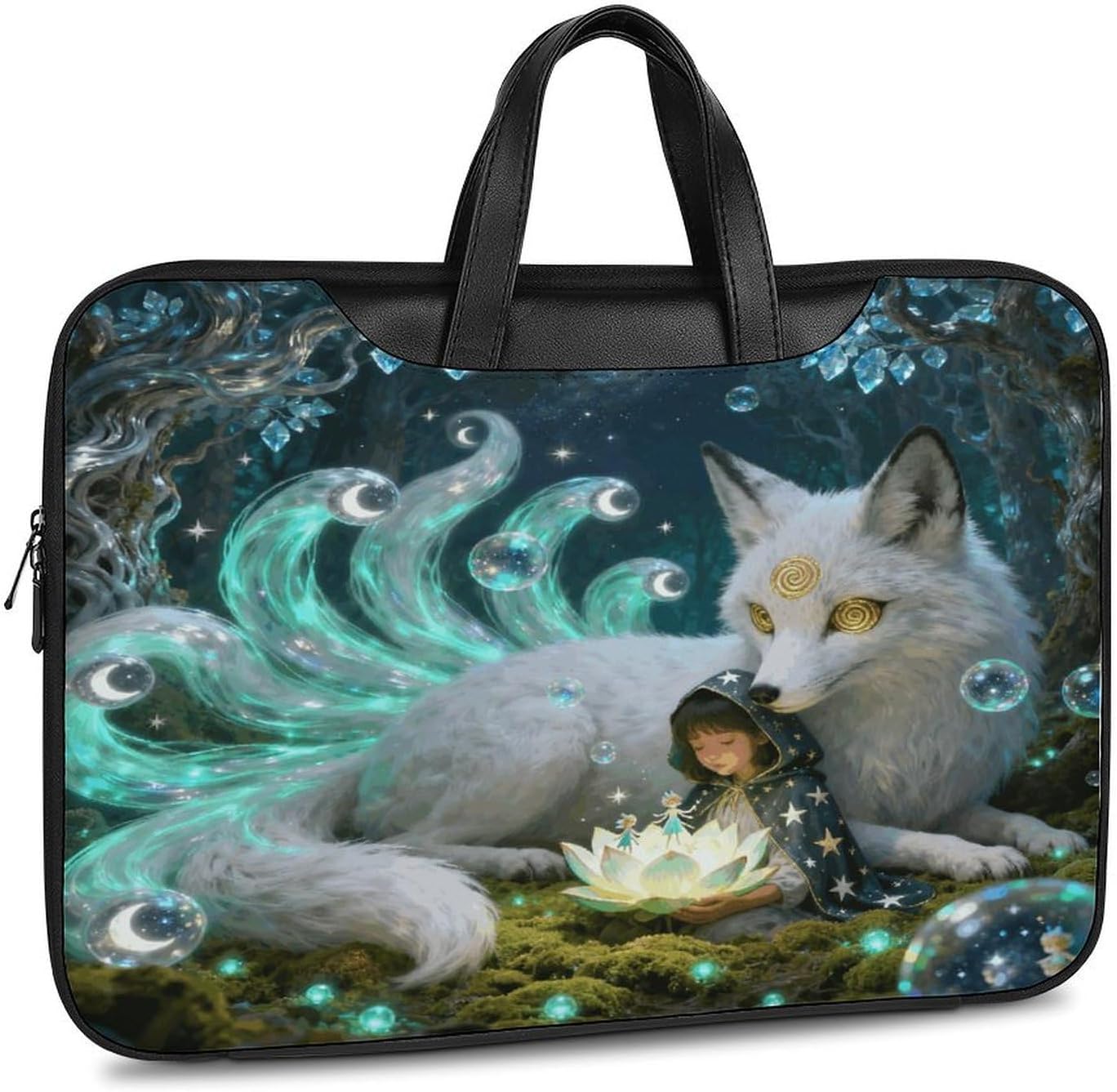 Nine Tailed Fox 42x30.5cm Black-style Laptop Bag Leather Tablet Computer Briefcase Large Capacity Work Business Tote Bags for Office