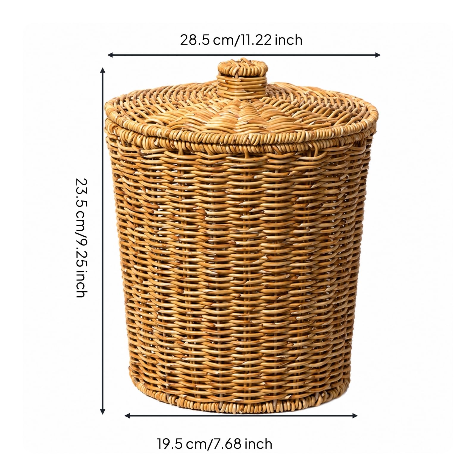 kowaku Cesta Cilínd Tejida con Tapa corativa Cesta Almacenamiento con Tapa Ajustada Resistente para Pasillo, 23.5cm