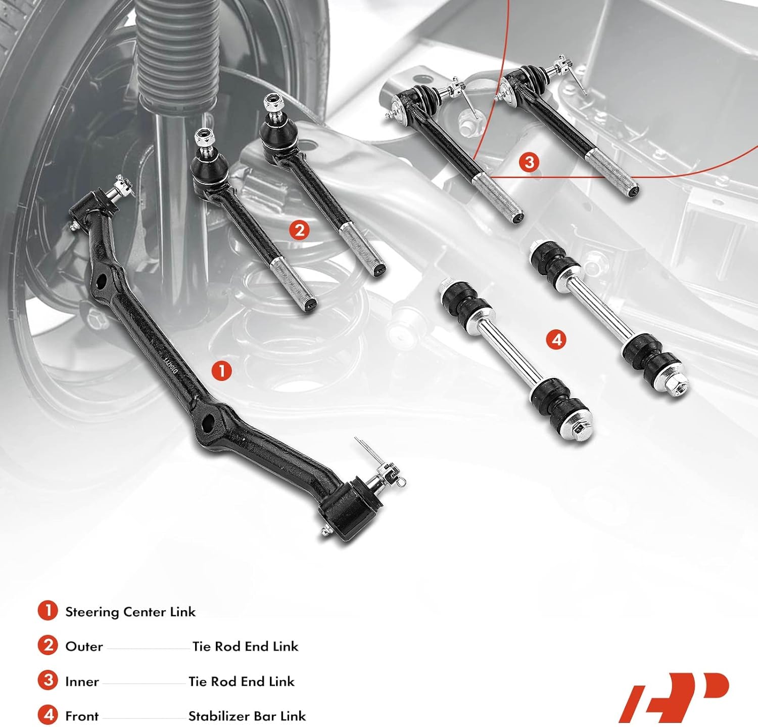 A-Premium Set of 7, Front Sway Bar Link, Inner & Outer Tie Rod End, Center Link, Compatible with Chevy S10 1996-2003, Blazer 1996-2004, GMC Sonoma 1996-2003, Jimmy 1996-2002, Isuzu Hombre 1996-2000