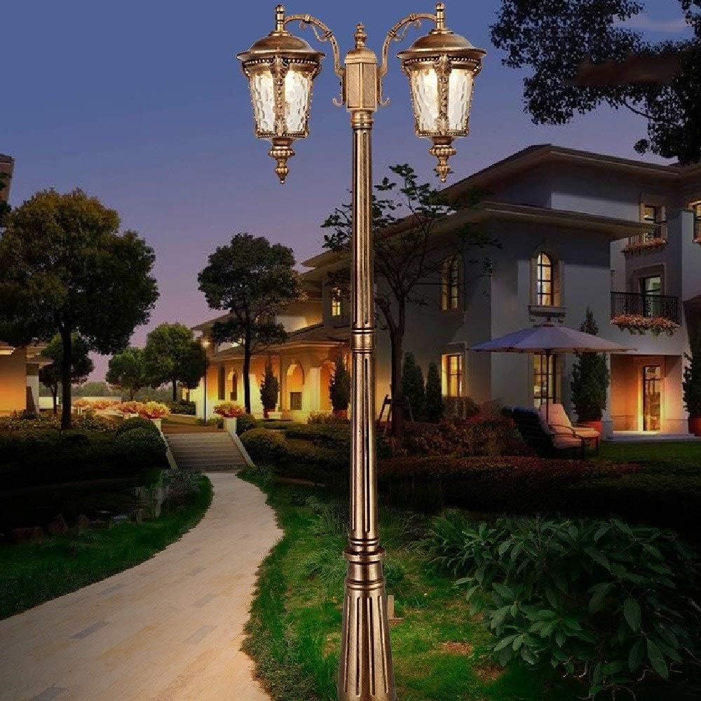 Outdoor Lamp Post Light, 2-Lights Patio Landscape Street Lights Die-Cast Aluminum Bollard Lamp, Outdoor Waterproof E27 Safety Lawn Lanterns (One Color-2.3m) (One Color 2.3m)