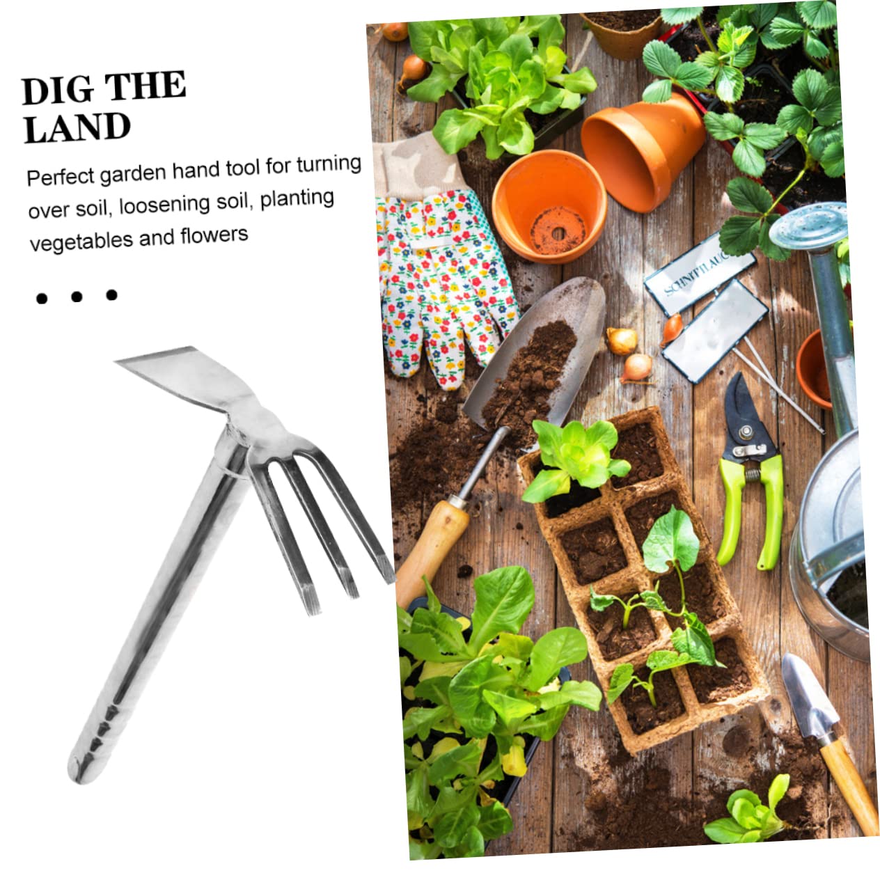 herramienta de jardín extractor malas hierbas cultivate kit de cultivo melena de azada de cultivo flor pequeña azada de mano herramienta de jardinería Acero inoxidable Silver