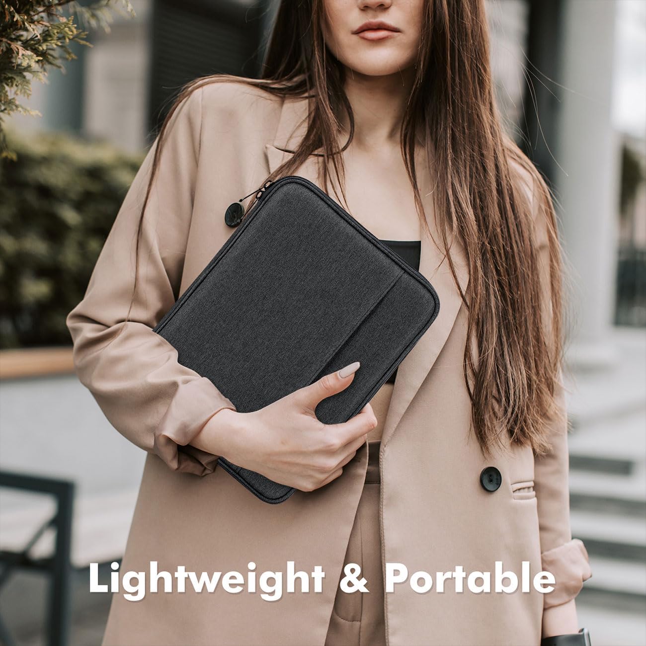 MoKo 12.9 Inch Tablet Sleeve Bag, Protective Bag with Two Compartments Fits 13 Inch New iPad Pro M4 & Air M2 2024, iPad Pro 12.9 inch, Surface Laptop Go 12.4, Galaxy Tab S8+/S9+ 12.4, Black & Gray