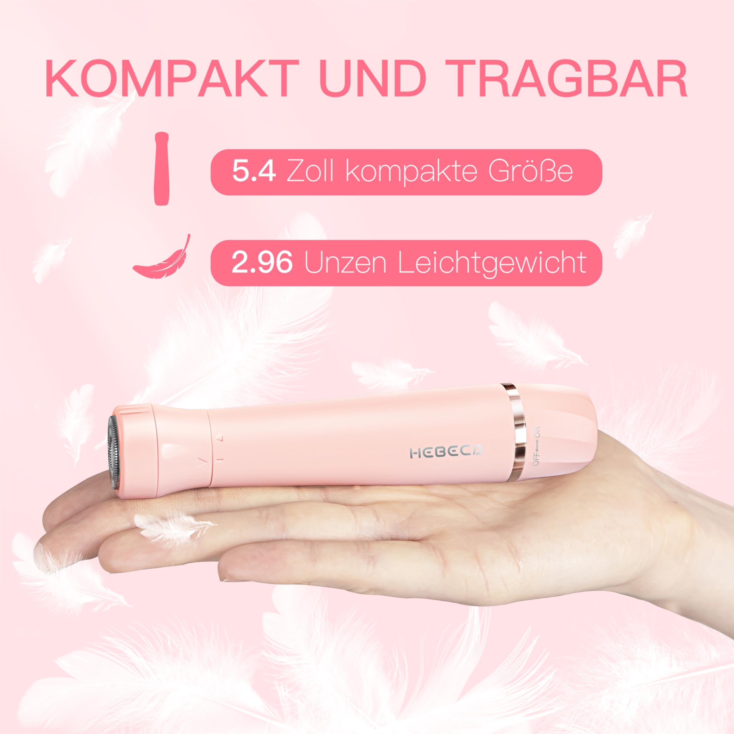 HEBECA Nasenhaartrimmer für Frauen 3-in-1 Elektrische Gesichtsharentfernung Wiederaufladbare Augenbrauenrasierer Elektrisch Portble Wasserdichte Gesichtsrasierer Rasierer (Rosa)