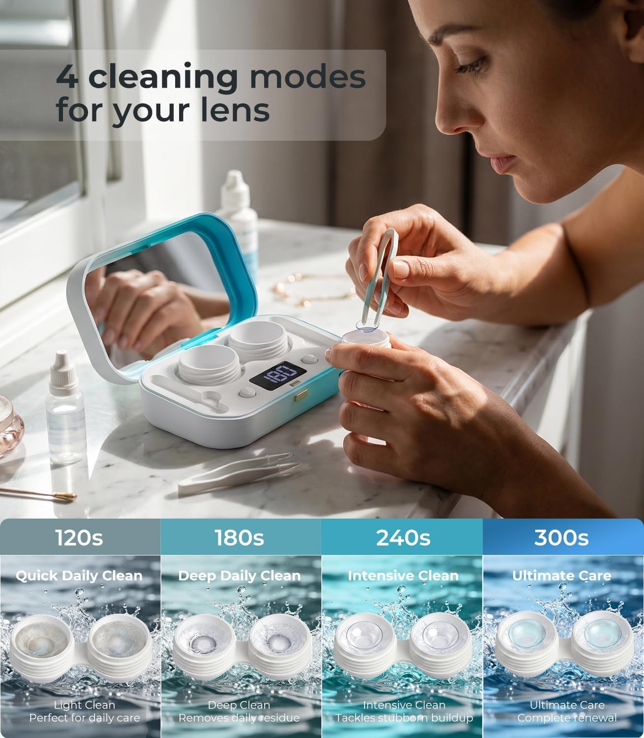 2026 QITQUNS 3-in-1 Ultrasonic Contact Lens Cleaner【Industry-Leading 60,000Hz Ultrasonic Power】 Contact Lens Cleaner Machine with Contact Lens Applicator Tool,Coral