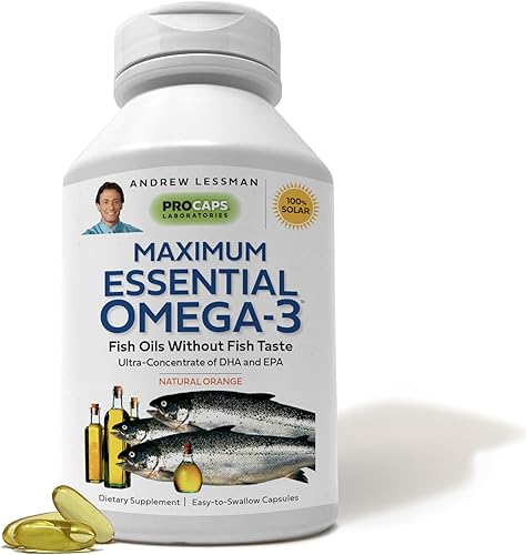 ANDREW LESSMAN Maximum Essential Omega-3 Naranja - 60 cápsulas blandas - Aceites omega-3 ultra puros y de alta potencia. Alto DHA, sin malestar