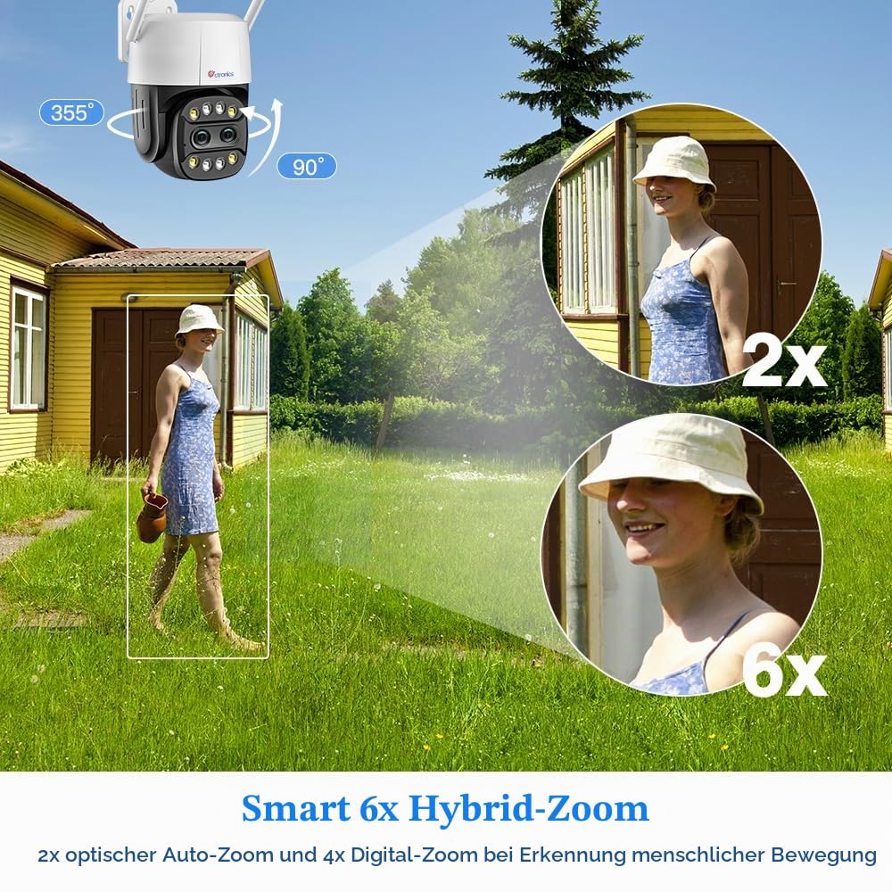 Ctronics 6X Hybrid-Zoom Überwachungskamera Aussen mit Dual-Objektiv