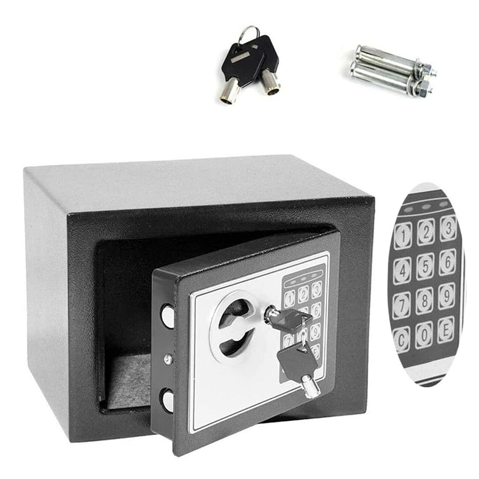 Cassetta di Sicurezza Digitale Piccola di Sicurezza da 4,6 Litri con Chiavi a Combinazione e Cassetta di Sicurezza con codice Pin per Soldi/Grigio