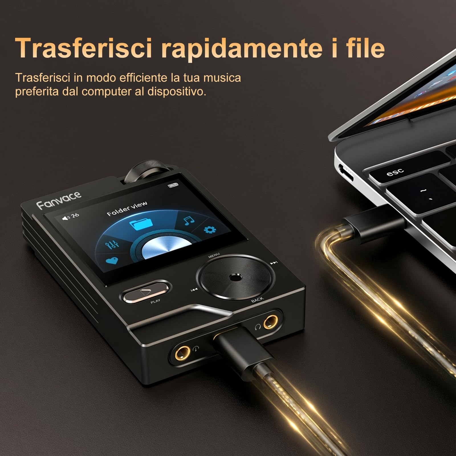 Lettore MP3 Hi-Fi, lettore musicale audio digitale DSD ad alta risoluzione senza perdita di dati, lettore audio DAC-FLAC portatile, 192 kHz/24 bit, lettore audio portatile con 64 GB (Black)