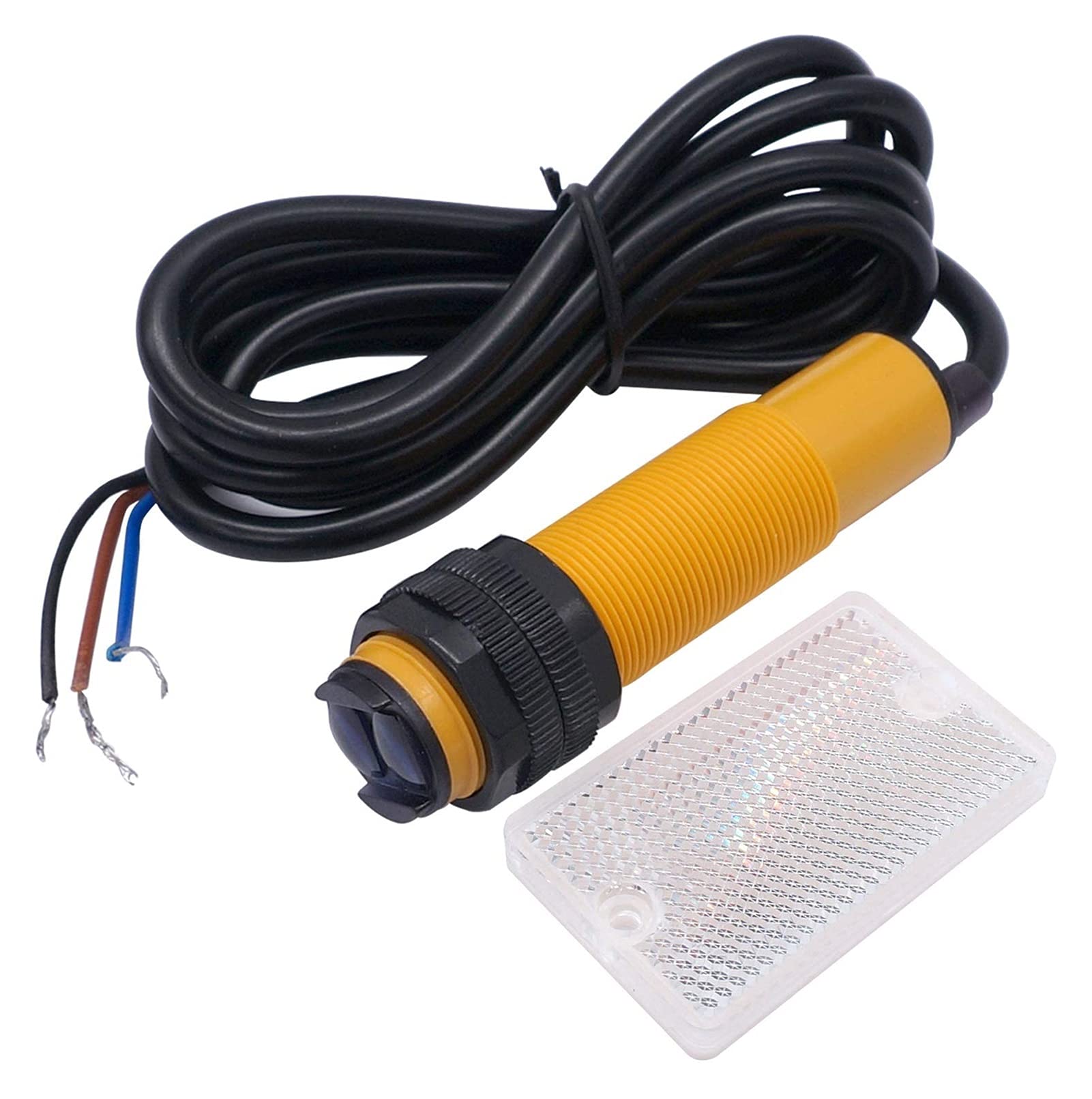 QRUYHBAJU 2m Sensing Feedback Reflex photoelectric Switch Sensor E3F-R2NK 6-36VDC NPN NO Proximity Switch Diameter 18mm DIY Supplies(NPN NO)