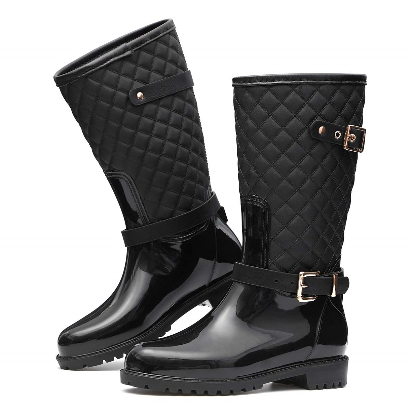 AONEGOLD Botas de Lluvia para Mujer Botas de Agua Altas Goma Botines Impermeable Antideslizante Wellington Boots Exterior Jardín Bota