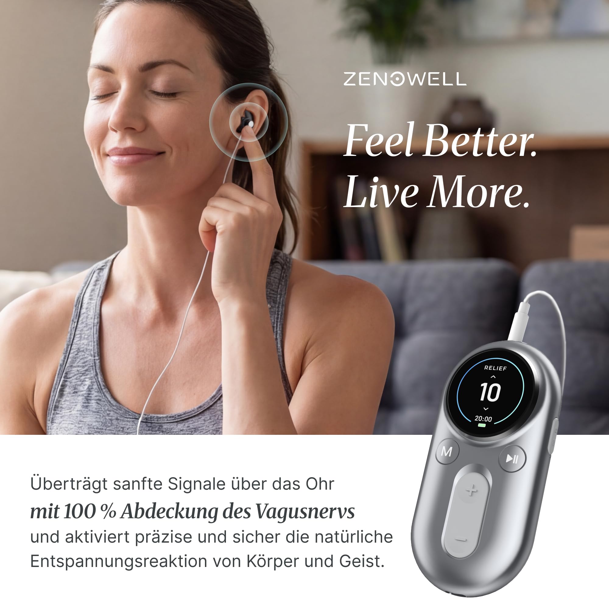 Luna Vagusnervenstimulationsgerät, Reizstromgerät der Vagus für Linderung von Kopfschmerzen, Tragbarer Nervenstimulator für besseren Schlaf, Stressabbau, Ruhe, ohne APP, Digital Detox, 4 Modi