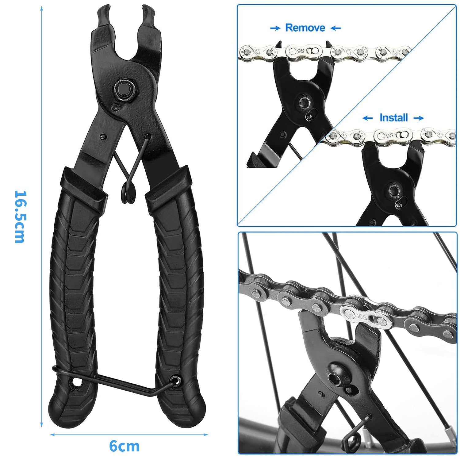 Zythrem Kit De Réparation De Chaîne De Vélo – 7 Pièces : Dérive-chaîne, Pince, Jauge D’usure, 4 Attaches Rapides, Pour 7-12 Vitesses