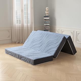 Portable Tri-Fold Mattress 6 Inch Queen Size Removable Breathable Cover Foldable Mattress for Home Travel Comfortable Support Grey 58×78×6 Inches - Amazon product rated Grade A