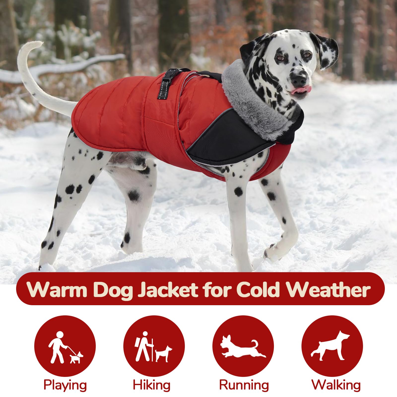 Lelepet Abrigo de invierno para perro, chaqueta cálida impermeable para cachorros con tiras reflectantes, forro polar, ajuste ajustable para perros medianos, chaleco de perro resistente al viento para