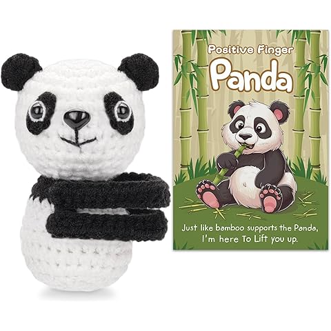 Positive Finger Dolls Handcrafted Crochet Panda with Encouragement Card Cute Emotio...
