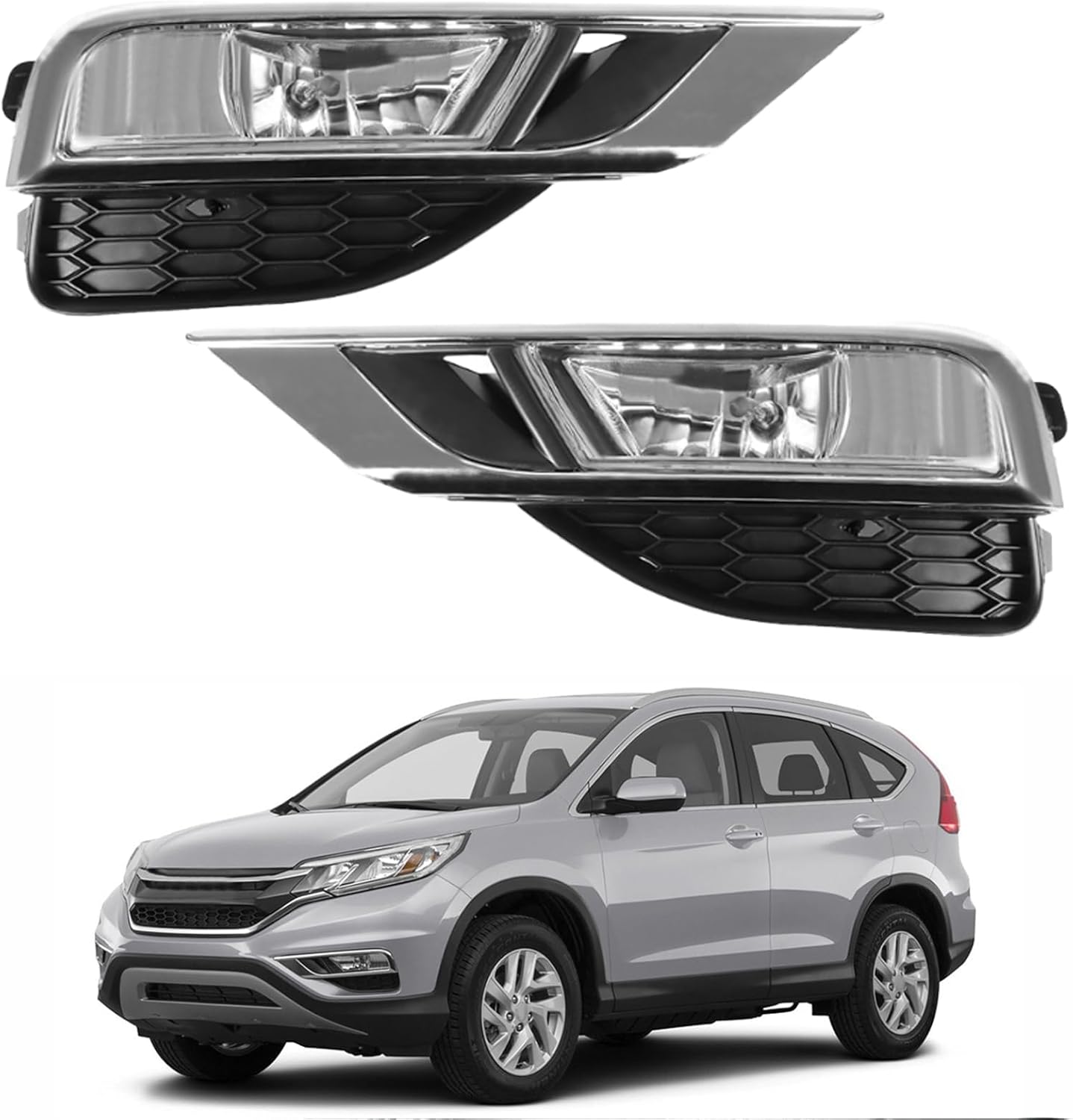 WFLNHB 2 Pack Clear Fog Light Kit Replacement for Honda CR-V 2015 2016 Left+Right Side Bumper Lamps with Switch Bulbs Bezels HO2593140C HO2592140C