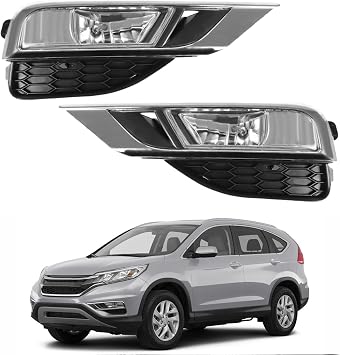 WFLNHB 2 Pack Clear Fog Light Kit Replacement for Honda CR-V 2015 2016 Left+Right Side Bumper Lamps with Switch Bulbs Bezels HO2593140C HO2592140C
