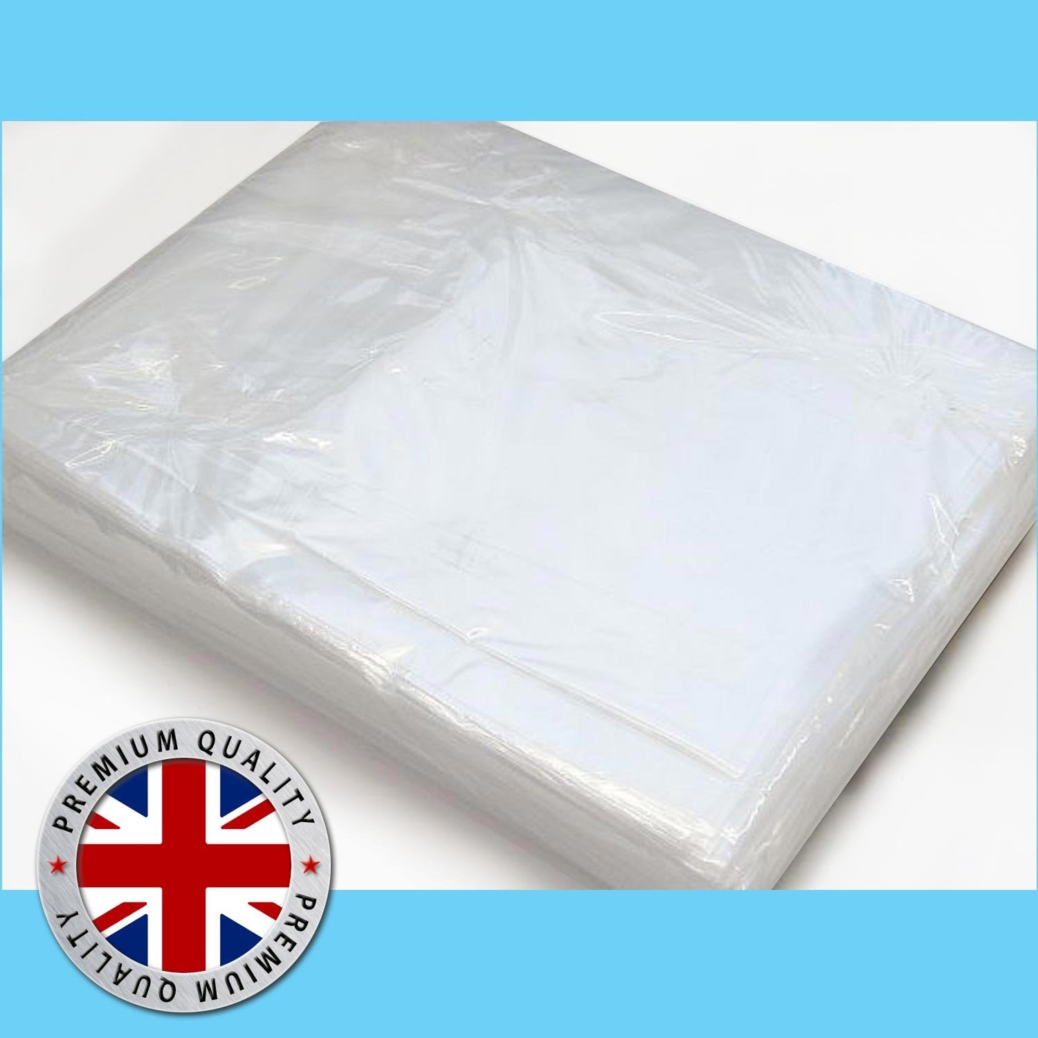 Plastic carrier bags from transparent polythene 250 x 380 mm, 120 gauge/30 micron – pack of 50