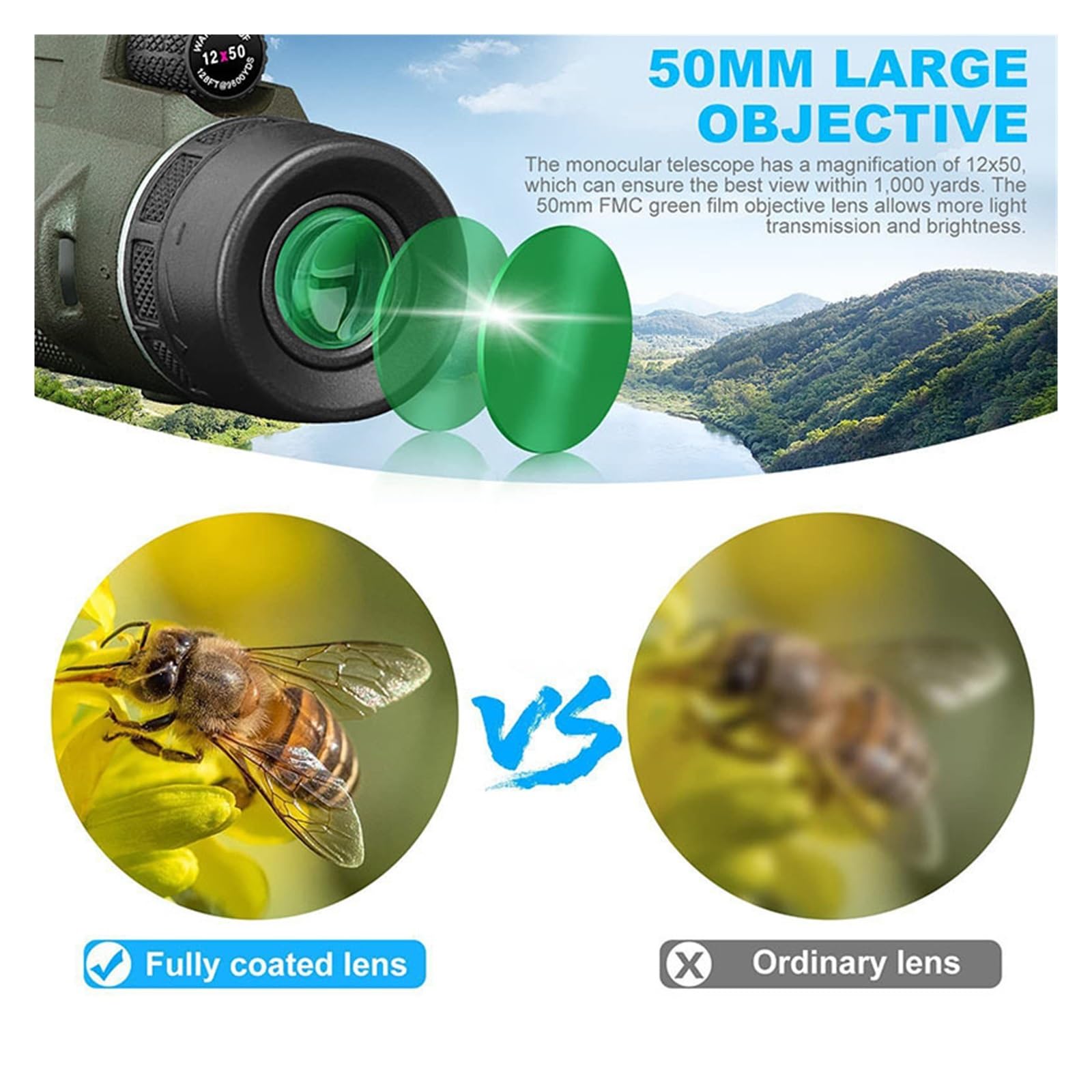 Télescope Monoculaire 80x100 HD, Zoom Longue Portée De 8000M, Prisme Bak4, avec/sans Trépied, Clip Téléphone, Chasse, Camping en Plein Air Grossissement HD(Green with Tripod)