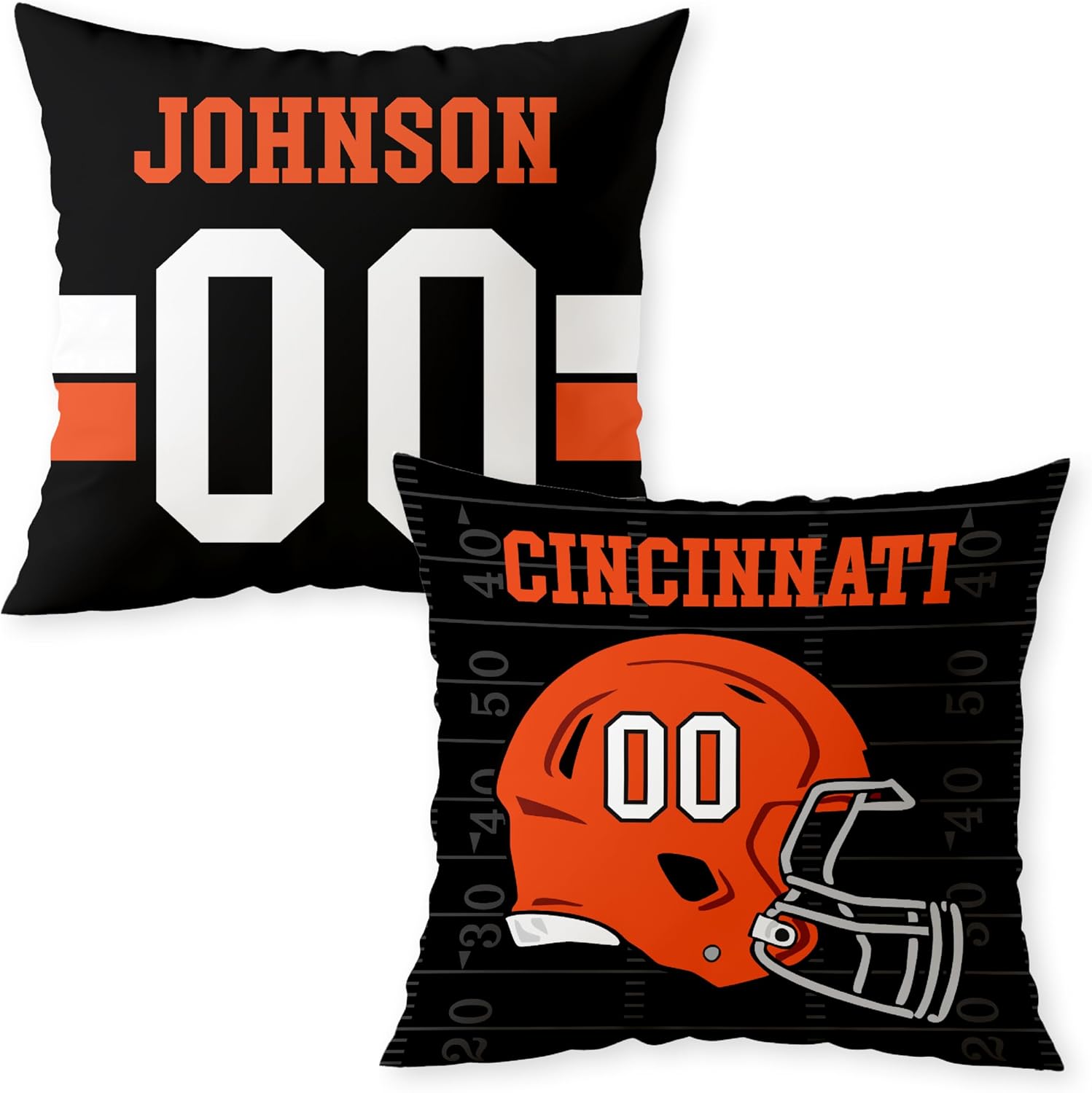 Personalized Football Custom Pillow - USA Made - Sports Decor for Football Fans - American Football Custom Fan Gift with Helmet Number, Name, City, and Team Colors (20"x20" - Cincinnati)