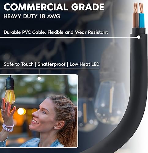 Miniatura 4 de LUXRITE Guirnalda de luces LED de 24 pies para exteriores, resistente al agua, 12 bombillas Edison S14 inastillables, luces colgantes para patio,