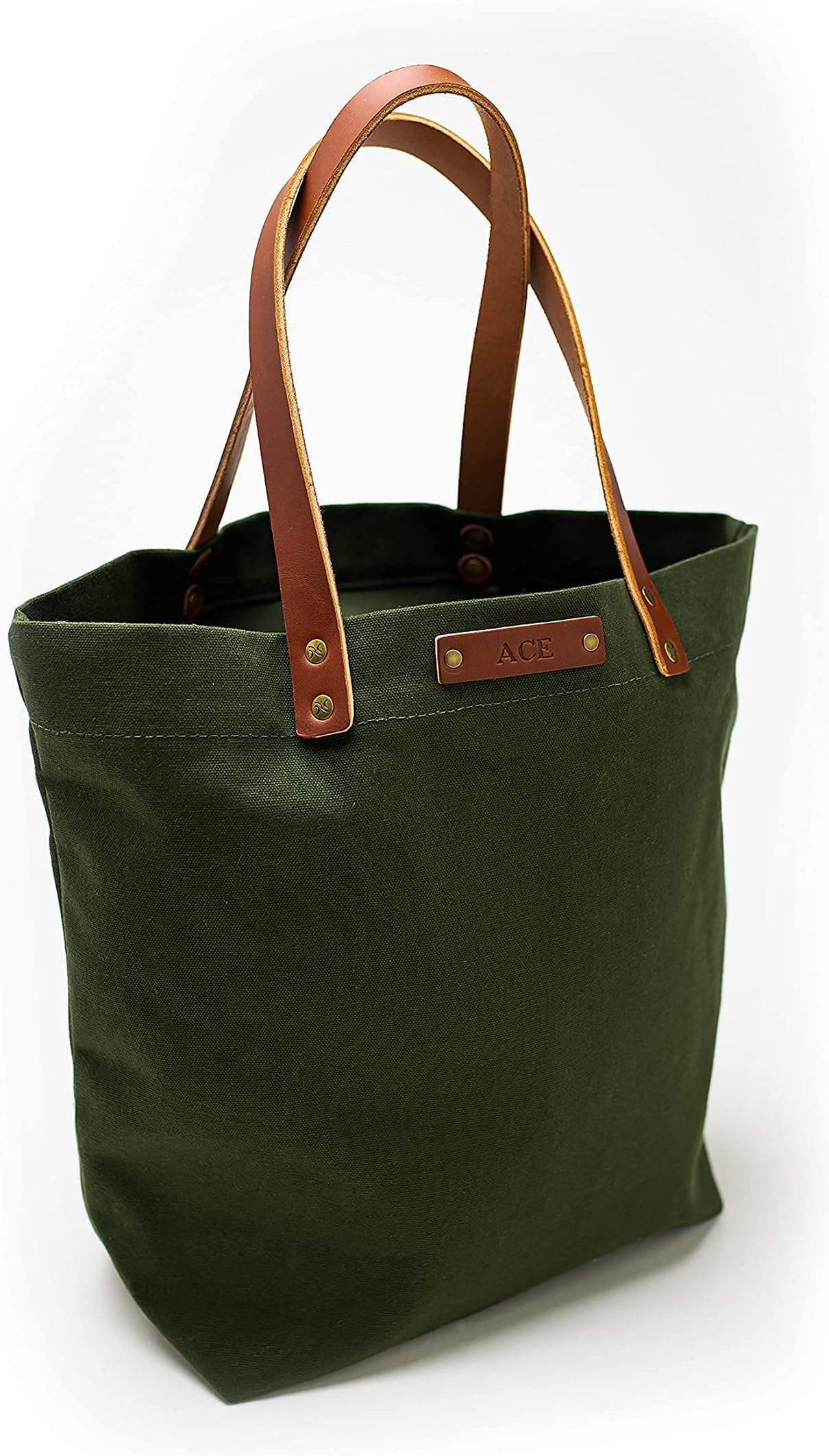 Personalized Canvas Market Tote | Monogrammed Canvas Tote Bag | Cotton Canvas & Full Grain Leather | Reusable Canvas Shopper | Dimensions: 16.25" x 14.25" x 5" | Made in USA