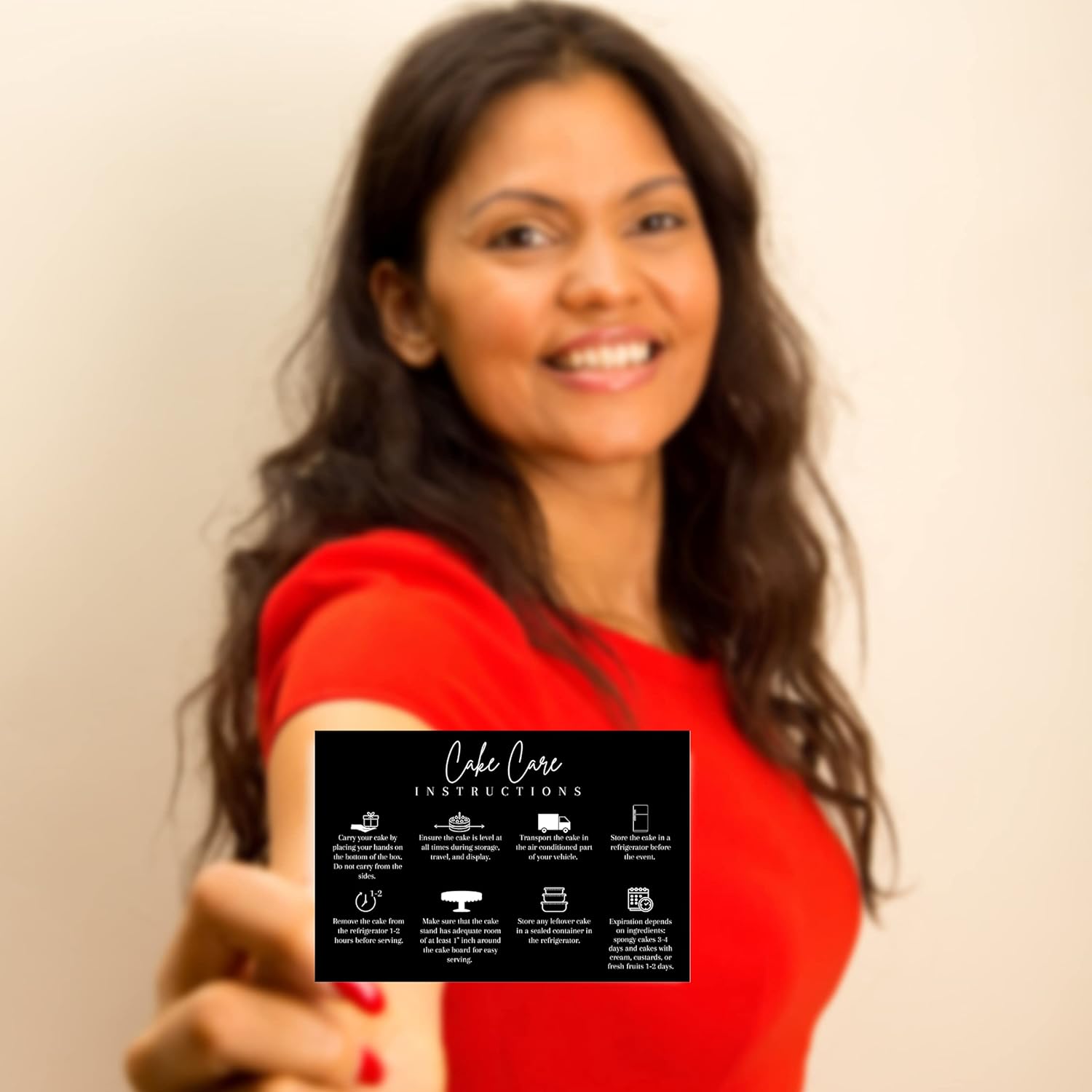 ケーキケア手順カード | ポストカード30枚パック | ケーキの正しい持ち運びと保管方法 | ブラックカードデザイン
