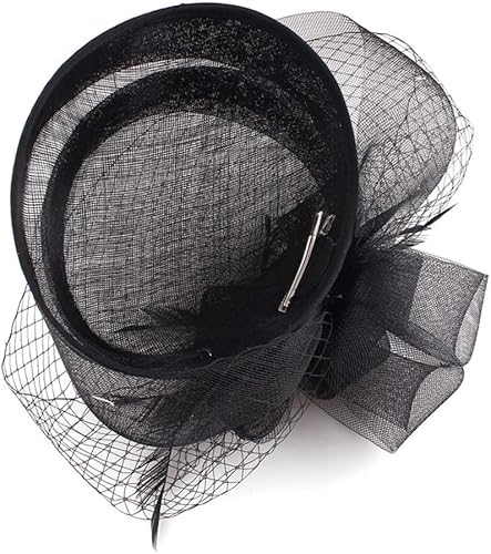 Miniatura 6 de Sombrero de tocado Sinamay para mujer, sombreros de lino con velo, vintage, para boda, fiesta de té