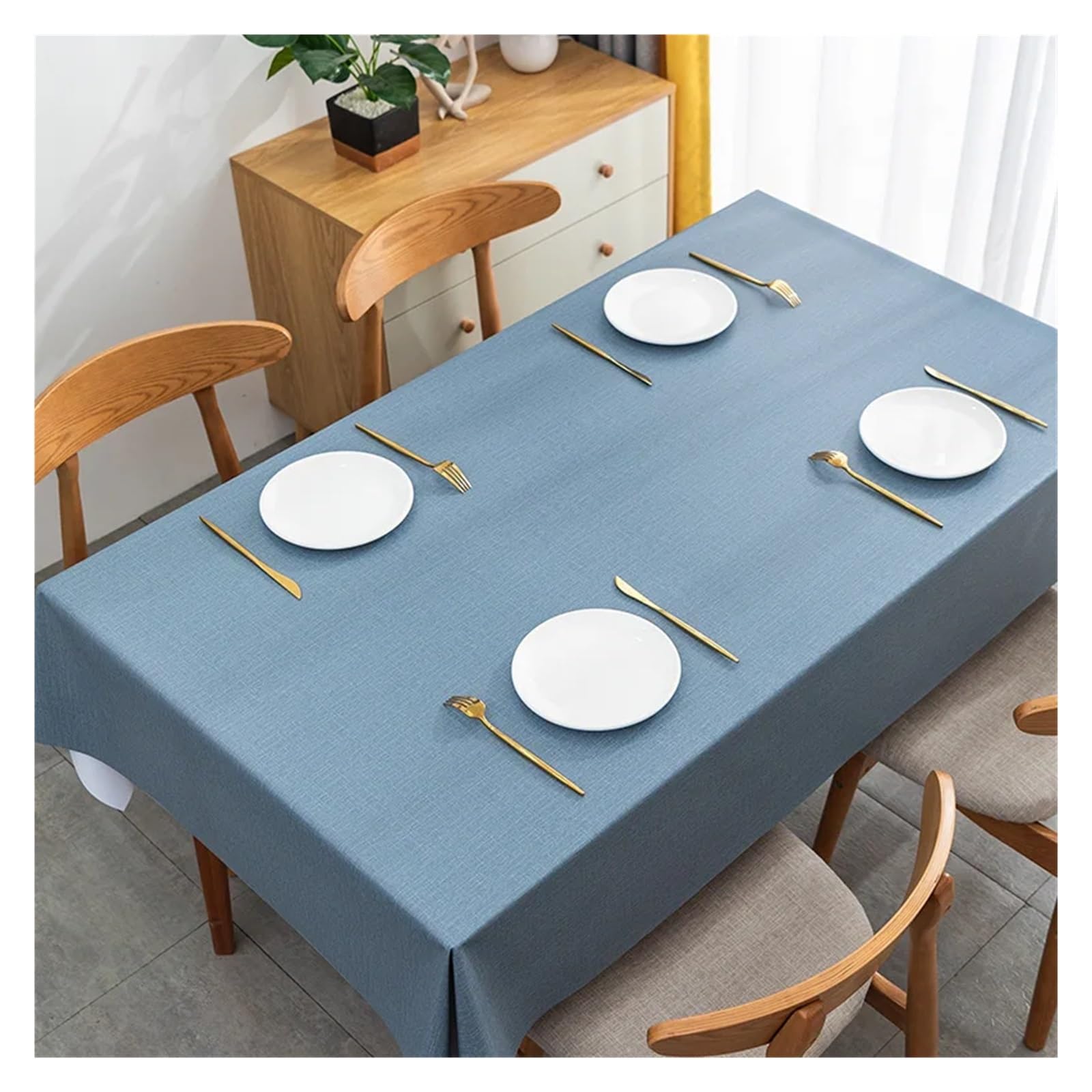 Mzsklw Grey Blue Waterproof Tablecloth Waterproof Pvc Tablecloth Tea Table Cloth Oil-Proof Rectangular Square Covers Home Kitchen Picnic Mat(,90X90cm)
