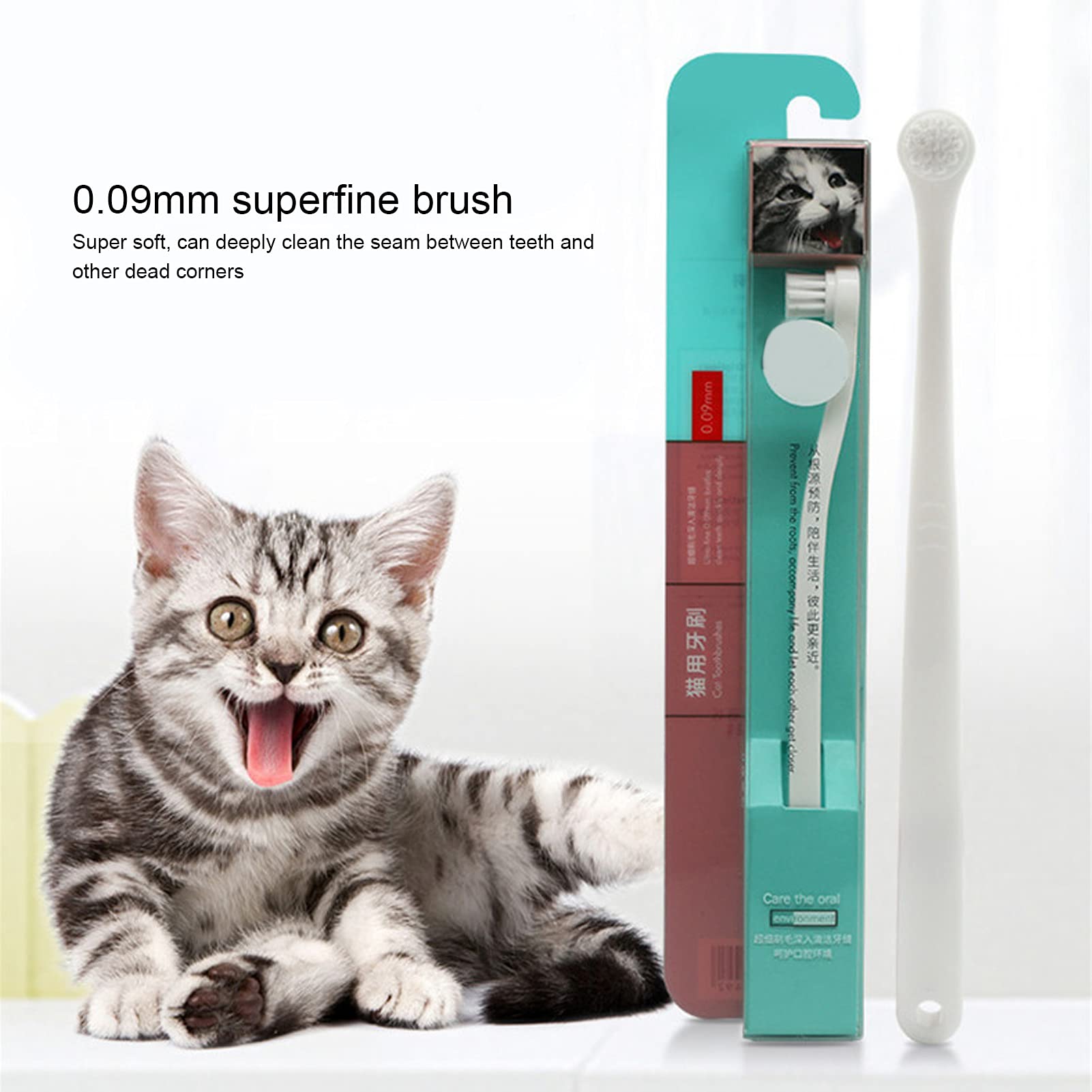 5 Pi¨¨ces Brosse ? Dents Animaux Compagnie,Brosse ? Dents Douce Confortable ? Long Manche,Brosse ? Dents ? T¨ºte Souple Chat 0,09 Mm,Brosse de Nettoyage Des Dents Chat Petits