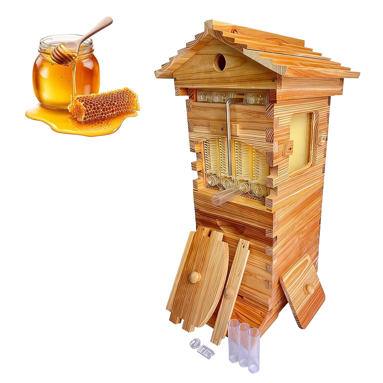 Kit Di Avviamento per Apicoltura, Casetta per Api in Legno B-Ee Hive Con Sist-ema Automatico Di Flusso Del Miele, Finestra Trasparente per Monitorare La Colonia, Ad Apicoltori Esperti E Principianti