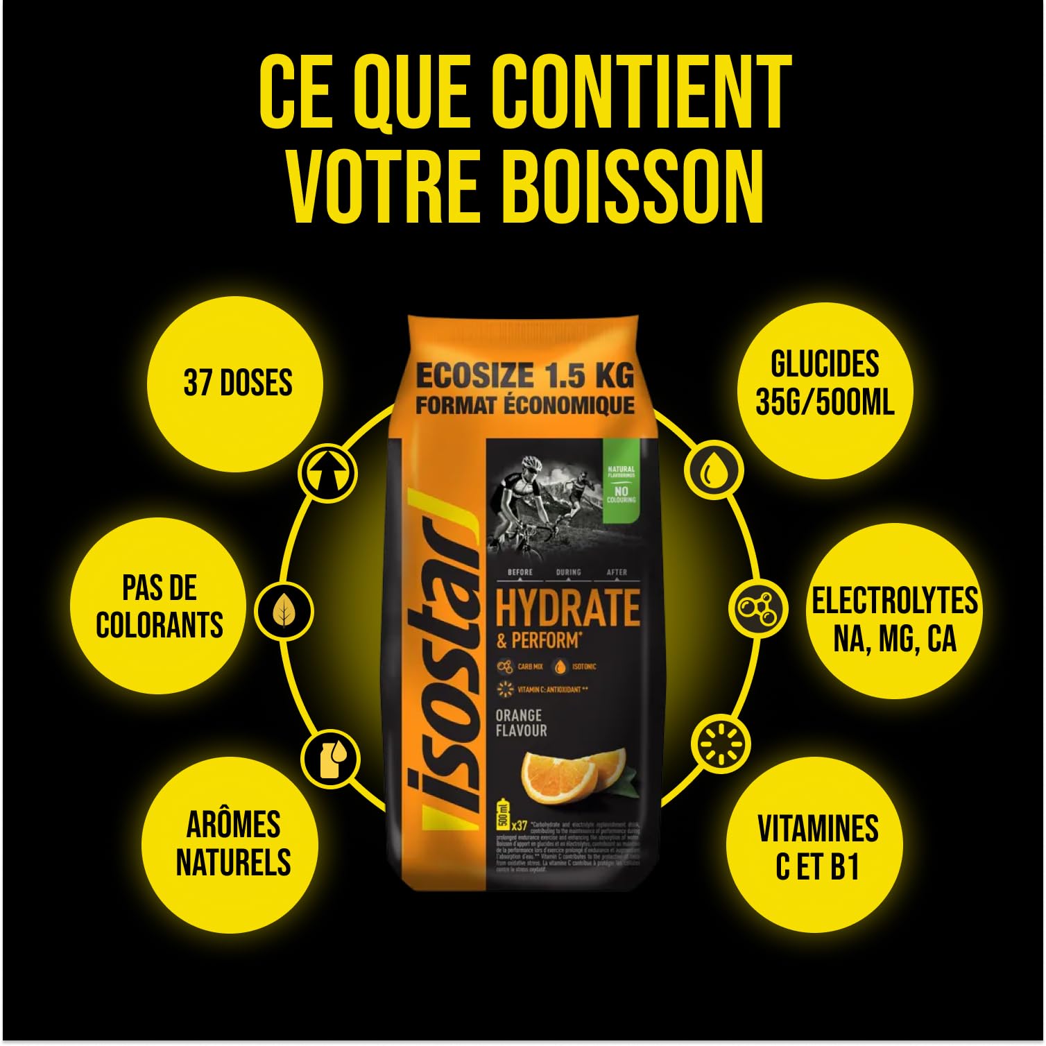 ISOSTAR – Hydrate & Perform Orange – Poudre Boisson Isotonique Sport – Boisson Énergétique Endurance avec Électrolytes, Vitamine C & B1 – Hydratation Running, Vélo & Trail – 1,5 kg