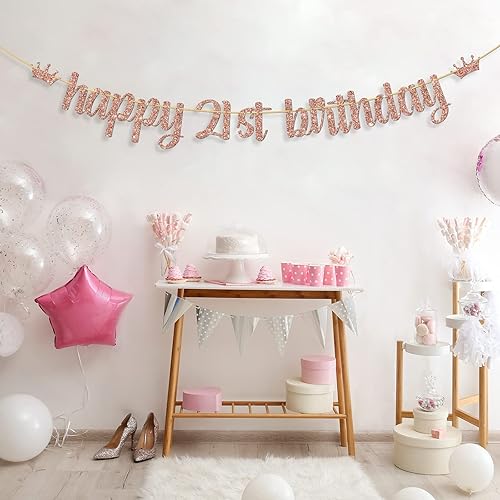 Miniatura 6 de Cartel de feliz cumpleaños 21, suministros de decoración de fiesta de cumpleaños de 21 años de Byebye, cartel colgante de fiesta de felicitación a