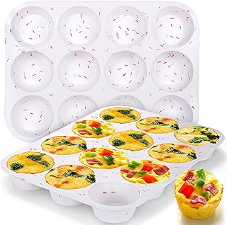 Mity rain 2PCS Egg Bites Silicone Mold, Silicone Muffin Pans 24 Cups for Baking, Nonstick Cupcakes Pan Round Tart Tray Confetti, BPA Free and Dishwasher Safe（2,Confetti