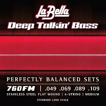 La Bella 760FM Deep Talkin Stainless Steel Flat Wound, Medium, Bass Guitar String 49-109