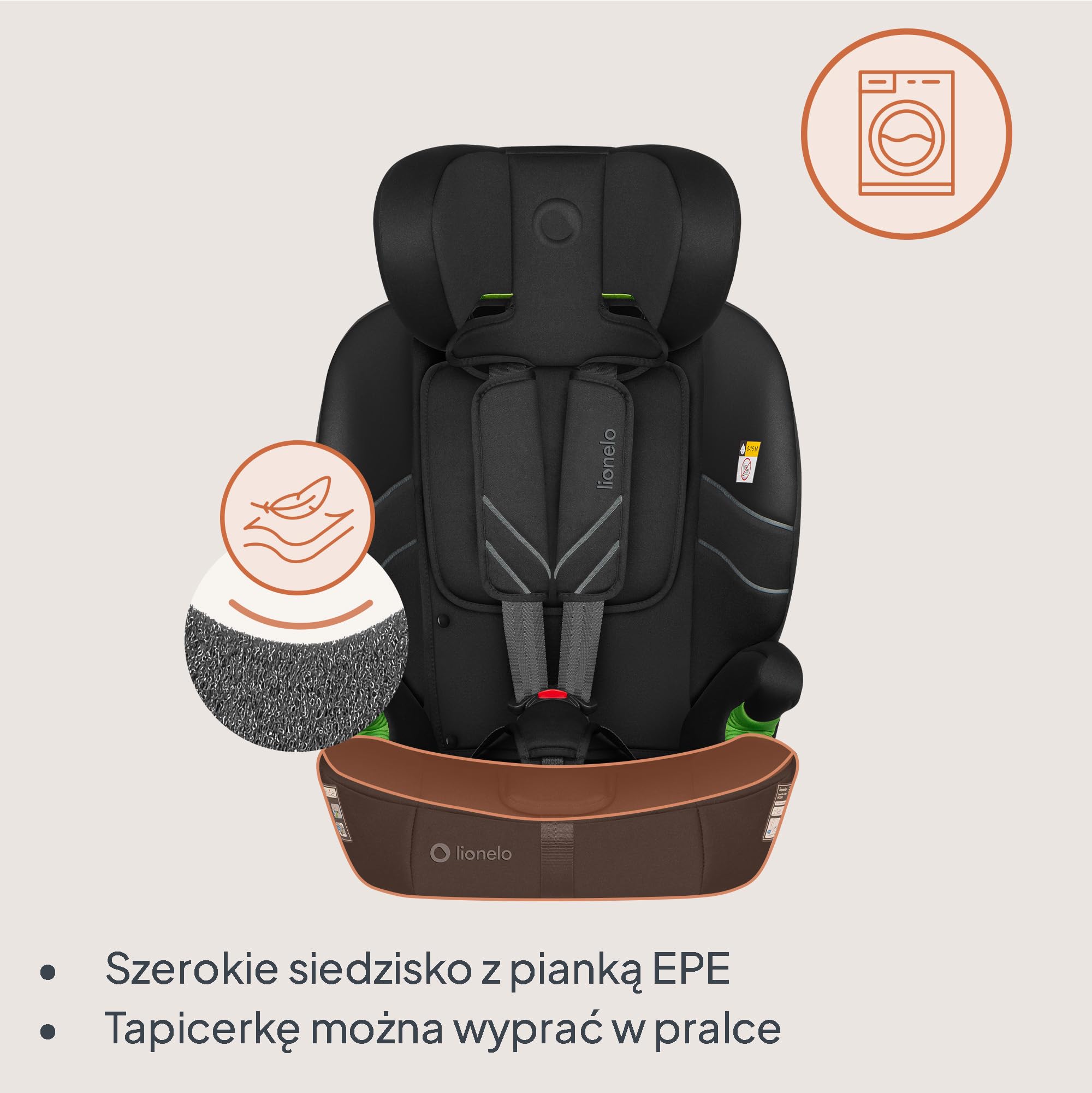 Lionelo Levi Fix I-SIZE fotelik dziecięcy 76-150 cm do 18 kg, grupa 1 2 3, osłona boczna, regulacja zagłówka 10 stopni, ISOFIX i montaż Top Tether, R129 i-Size