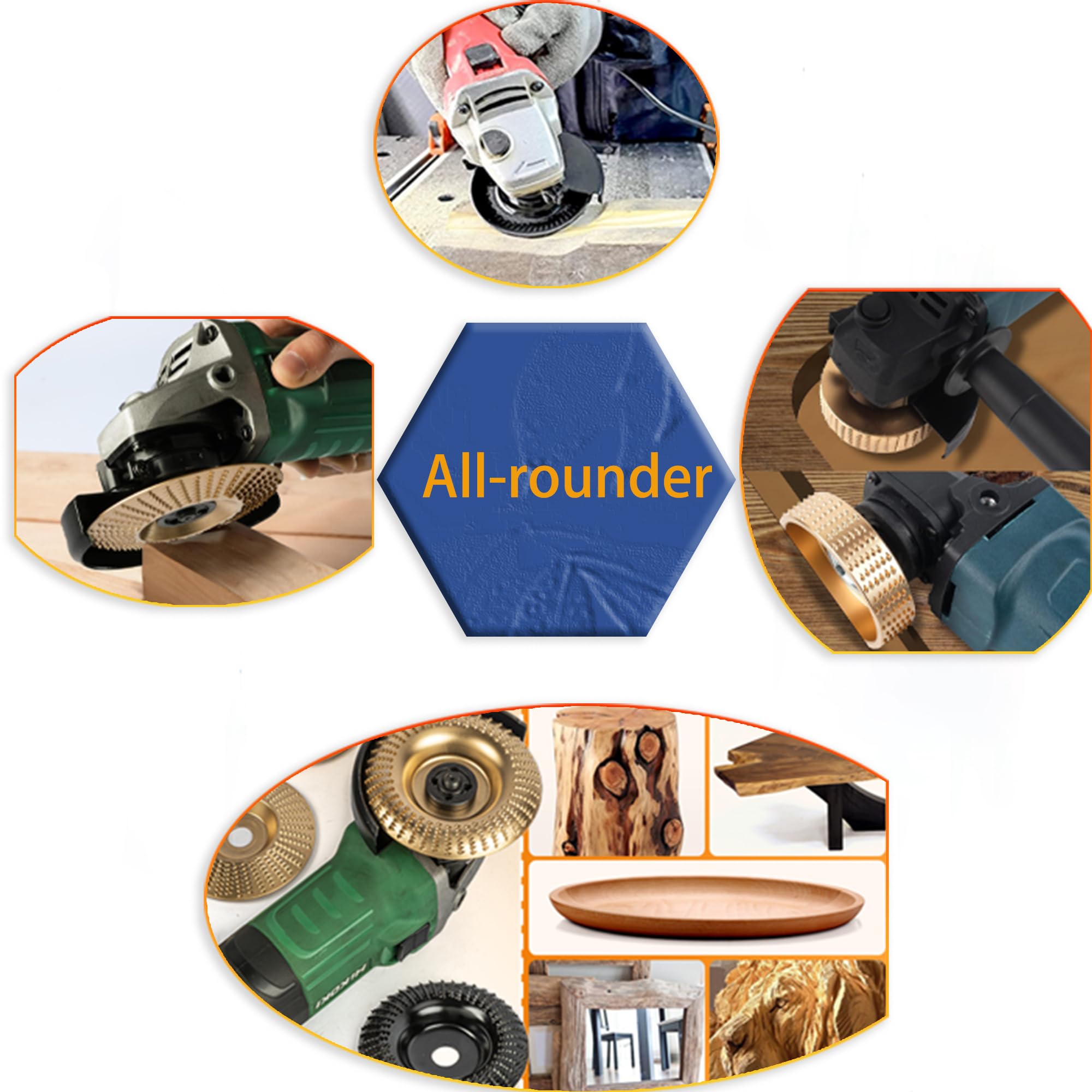 Wood Carving Disc Set for Angle Grinders - 5 Piece -4 Wood Carving Disc Set for Angle Grinders - 5 Piece -4