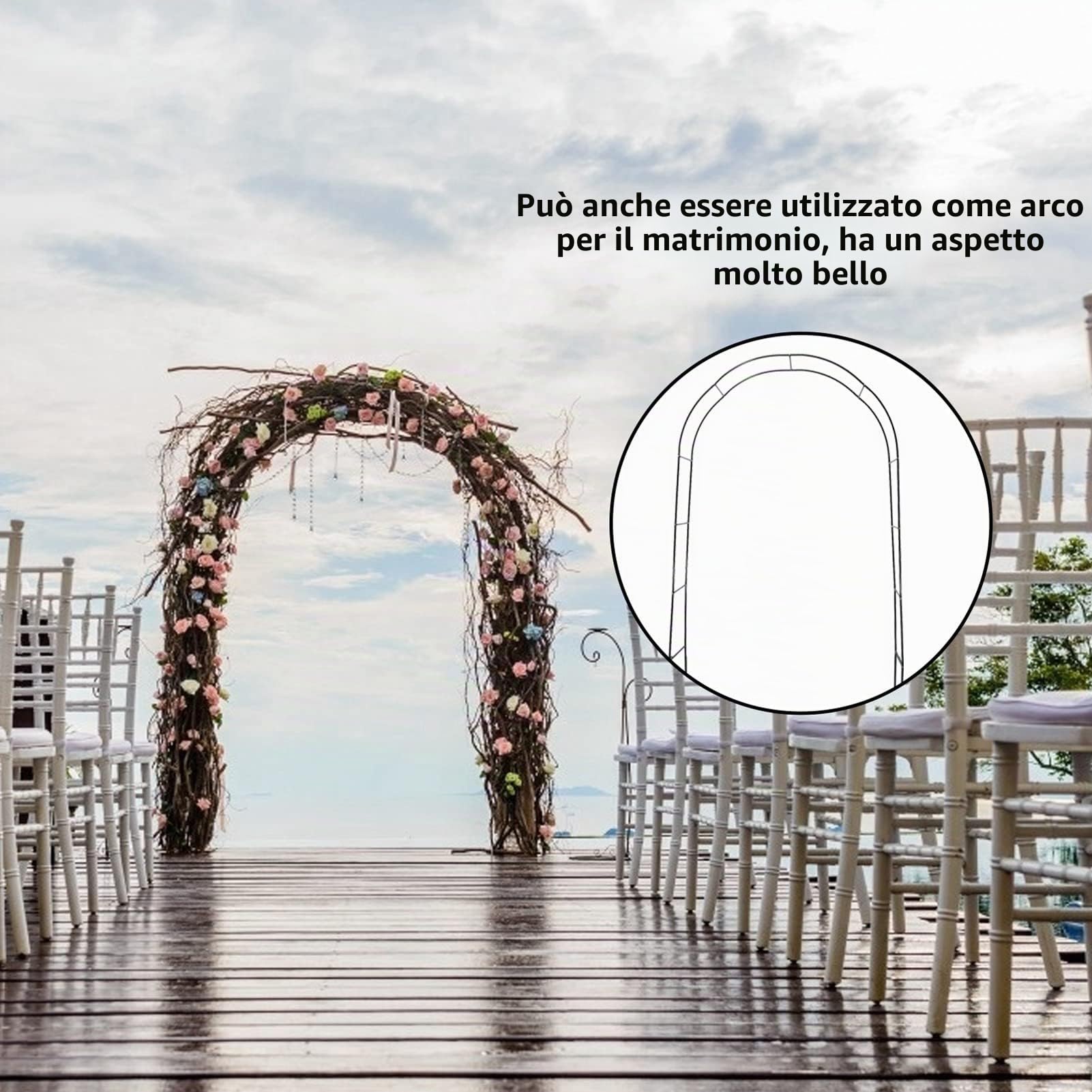 Arco da giardino, grande pergolato in metallo pergolato per matrimonio arco da giardino per varie piante rampicanti o cortile, prato, decorazione per feste di nozze
