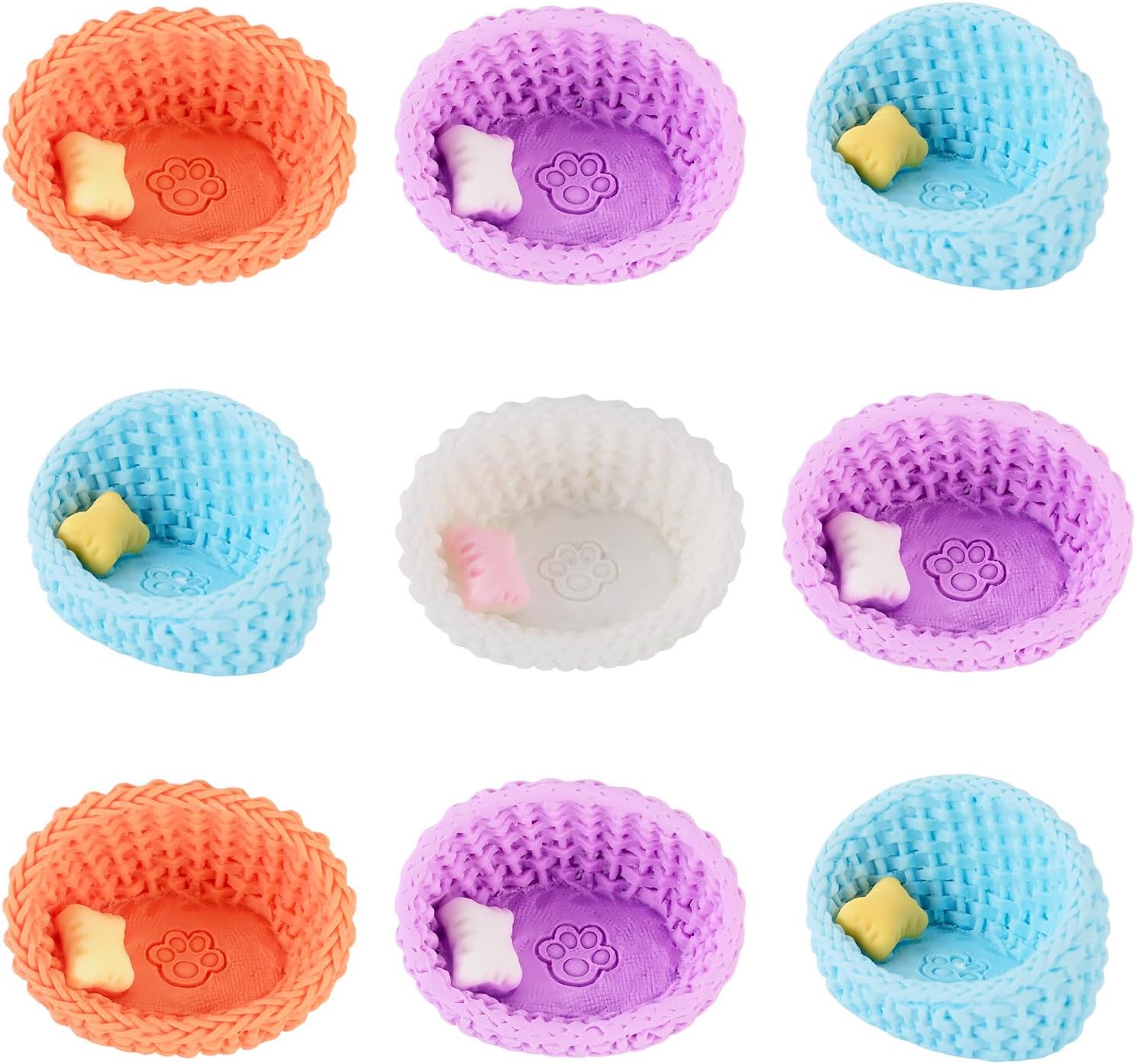 10Pcs Miniature Pet Bed Decorations Woven Cat Bed Doghouse Ornaments Miniature Dollhouse Furniture Accessories Small Micro Landscape Decor DIY Pretending Prop Decoration 1.22x0.87x0.79 in